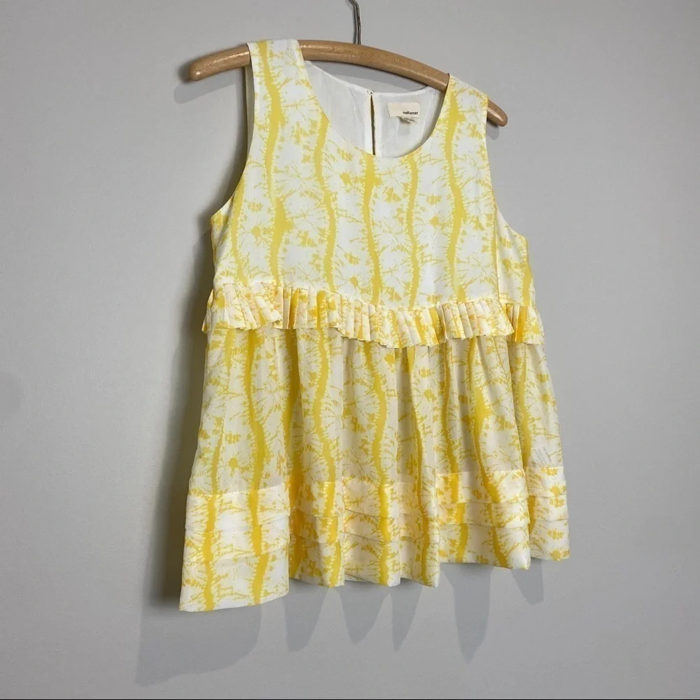 TheKorner yellow white tie dye boho blouse tank